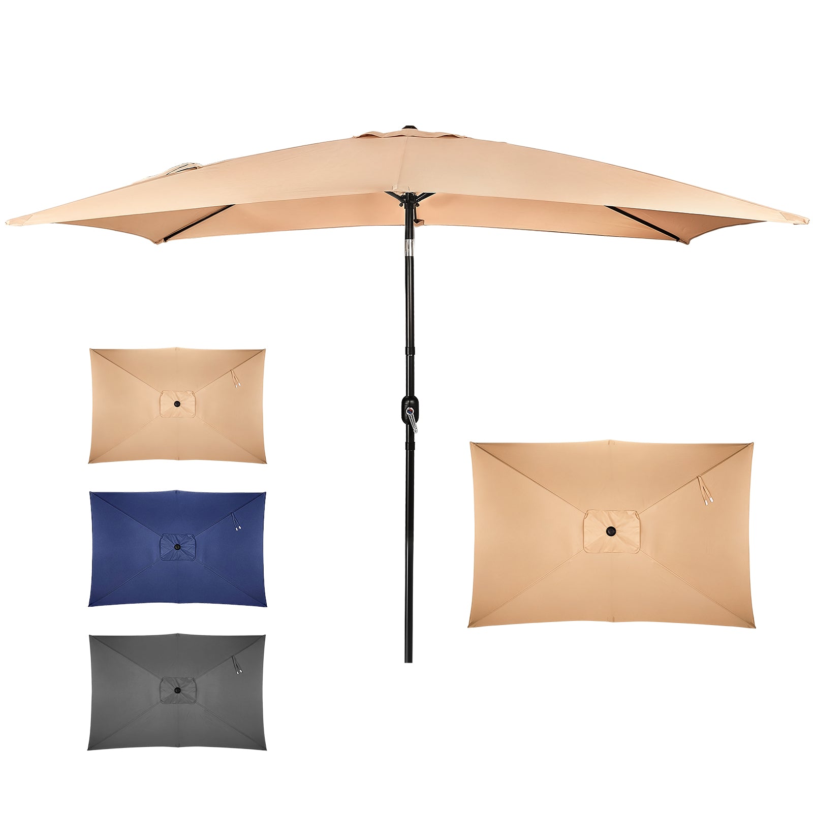 10 x 6.5 FT Square Patio Umbrella, Tilting Outdoor Market Umbrella wit – WildRush