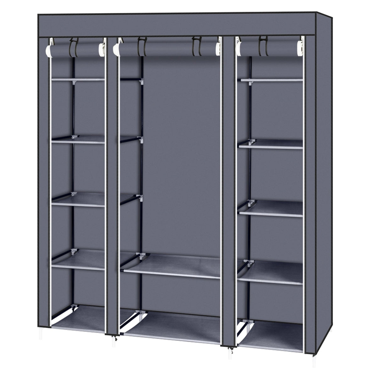 69 inch portable clothes closet wardrobe storage organizer with 12 shelves and dustproof cover in gray