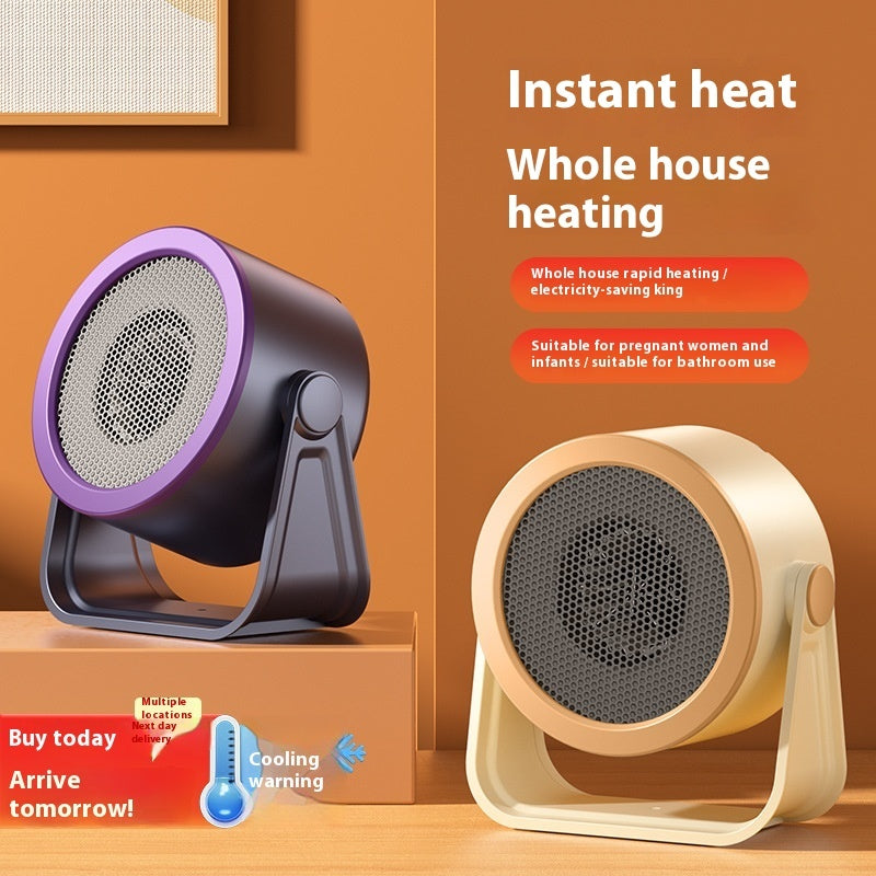 Portable electric space heater desktop warm air blower operating on desk
