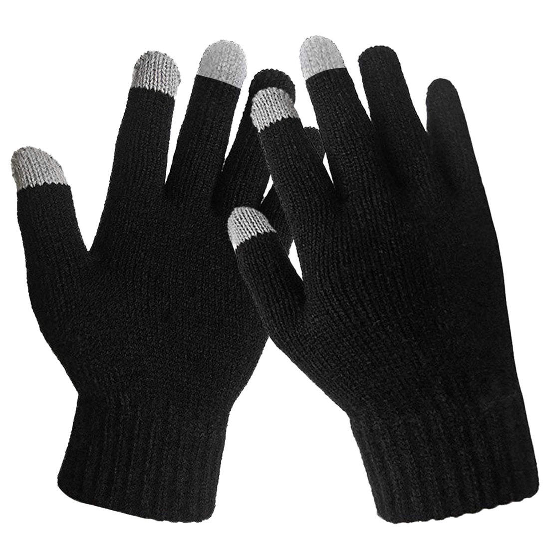 Unisex black touch screen winter knitted gloves for running, cycling and hiking
