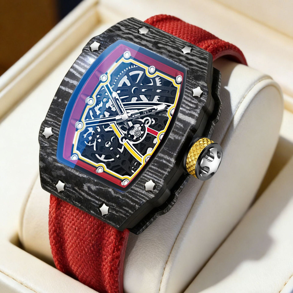 Ultra-thin tonneau shaped analog quartz sport watch with nylon strap