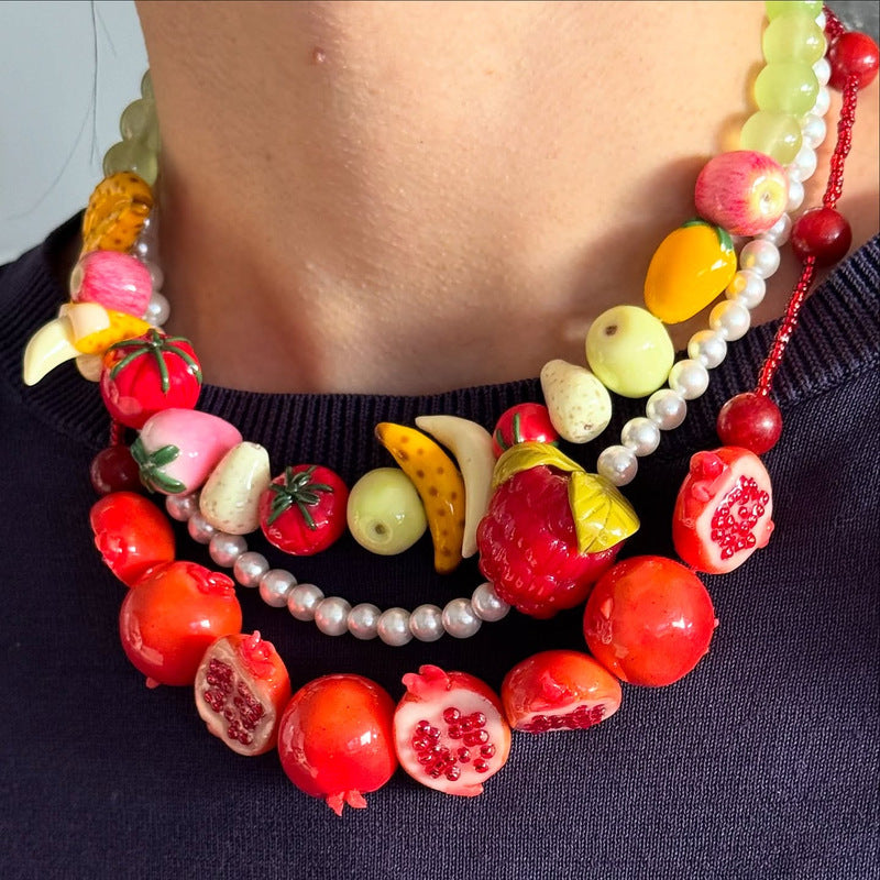 Handmade Colorful Beaded Fruit Pendant Necklace and Bracelet Collection