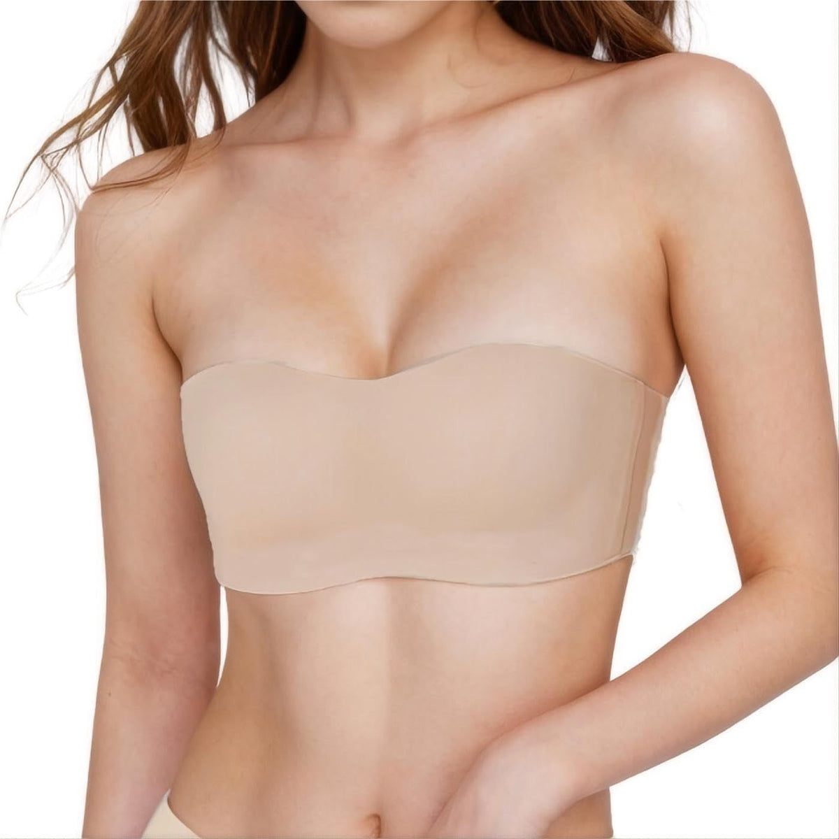 Women's strapless bandeau bra in black on display