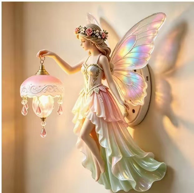 Flower fairy wall lamp creative resin night light for girls room Nordic home decor