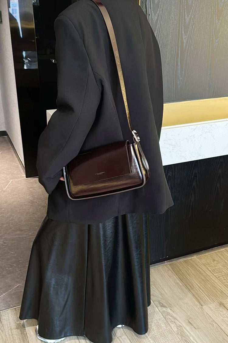 Lazy Coffee brown oil-wax leather shoulder underarm bag with vintage patina finish