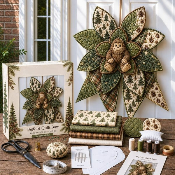 Finished DIY oversized quilted bow crafted from fabric sewing kit