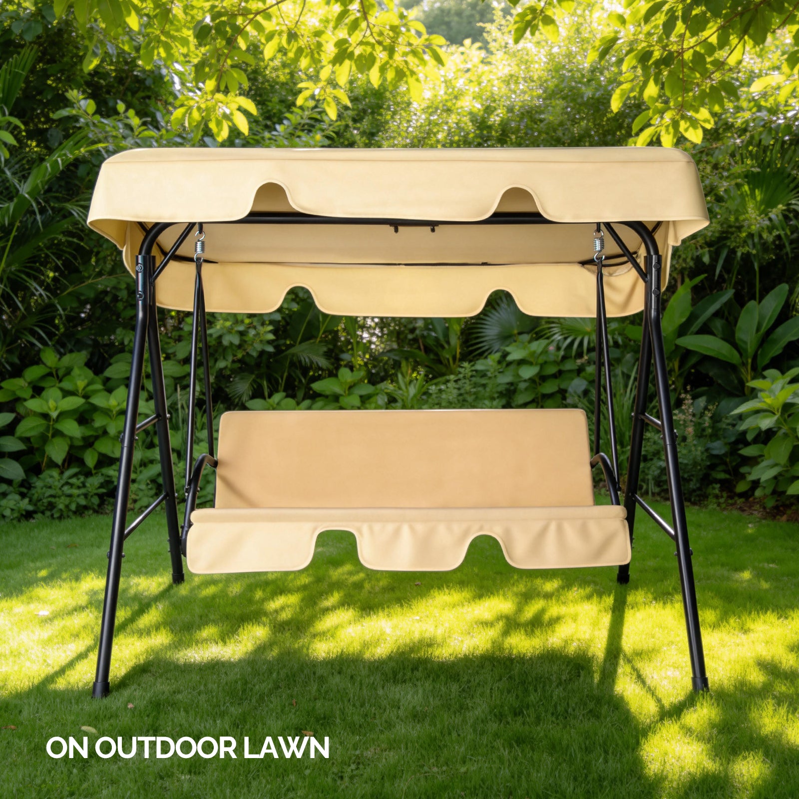Outdoor Patio Swing Set with Cushion & Canopy – 68" Khaki Iron Frame, 550 lb Capacity | Free US Shipping