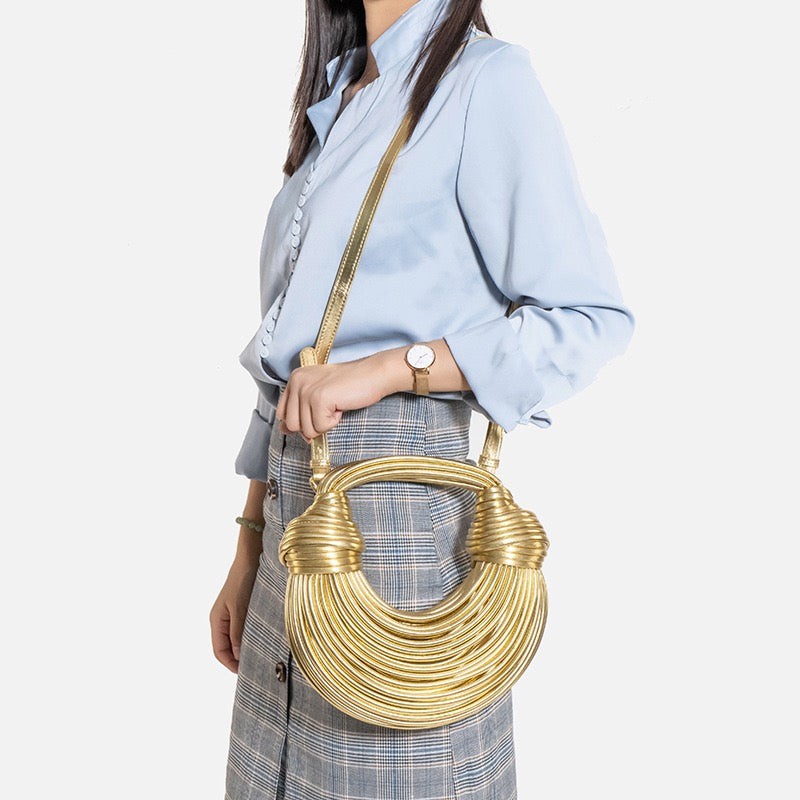 Women's Gold Woven Ring Handle Handbag - US Stock & Free Shipping