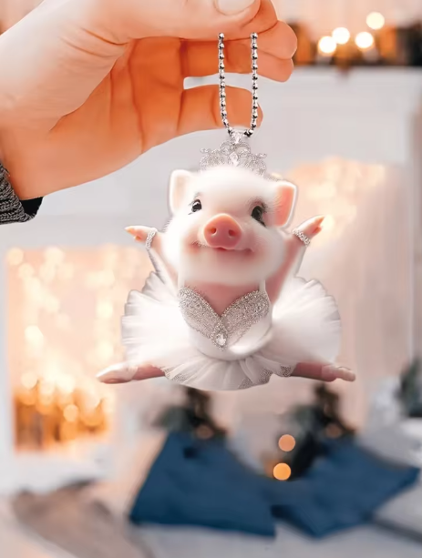 Cute Ballet Pig Acrylic Pendant – Car Mirror Charm, Bag Keychain Decoration | WildRush