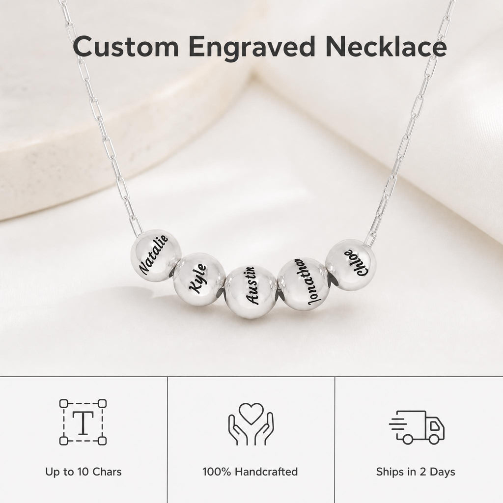 Custom Engraved Lucky Bead Necklace | Personalized Titanium Steel Charm | 17.7" Chain