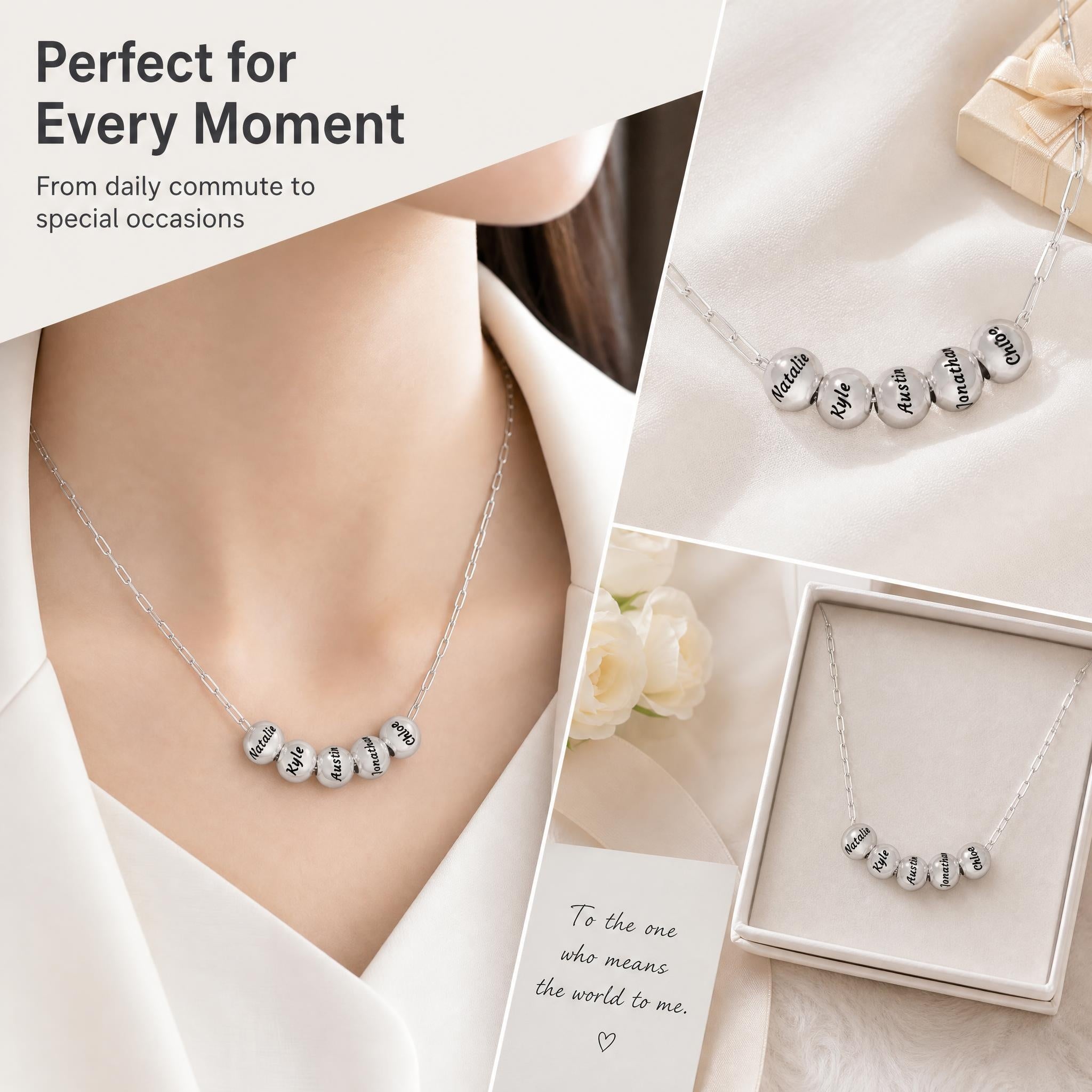 Custom Engraved Lucky Bead Necklace | Personalized Titanium Steel Charm | 17.7" Chain