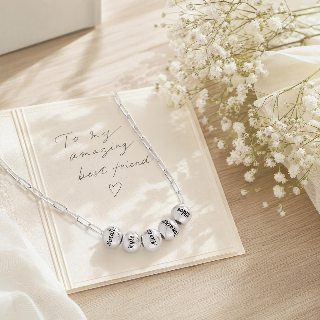 Custom Engraved Lucky Bead Necklace | Personalized Titanium Steel Charm | 17.7" Chain