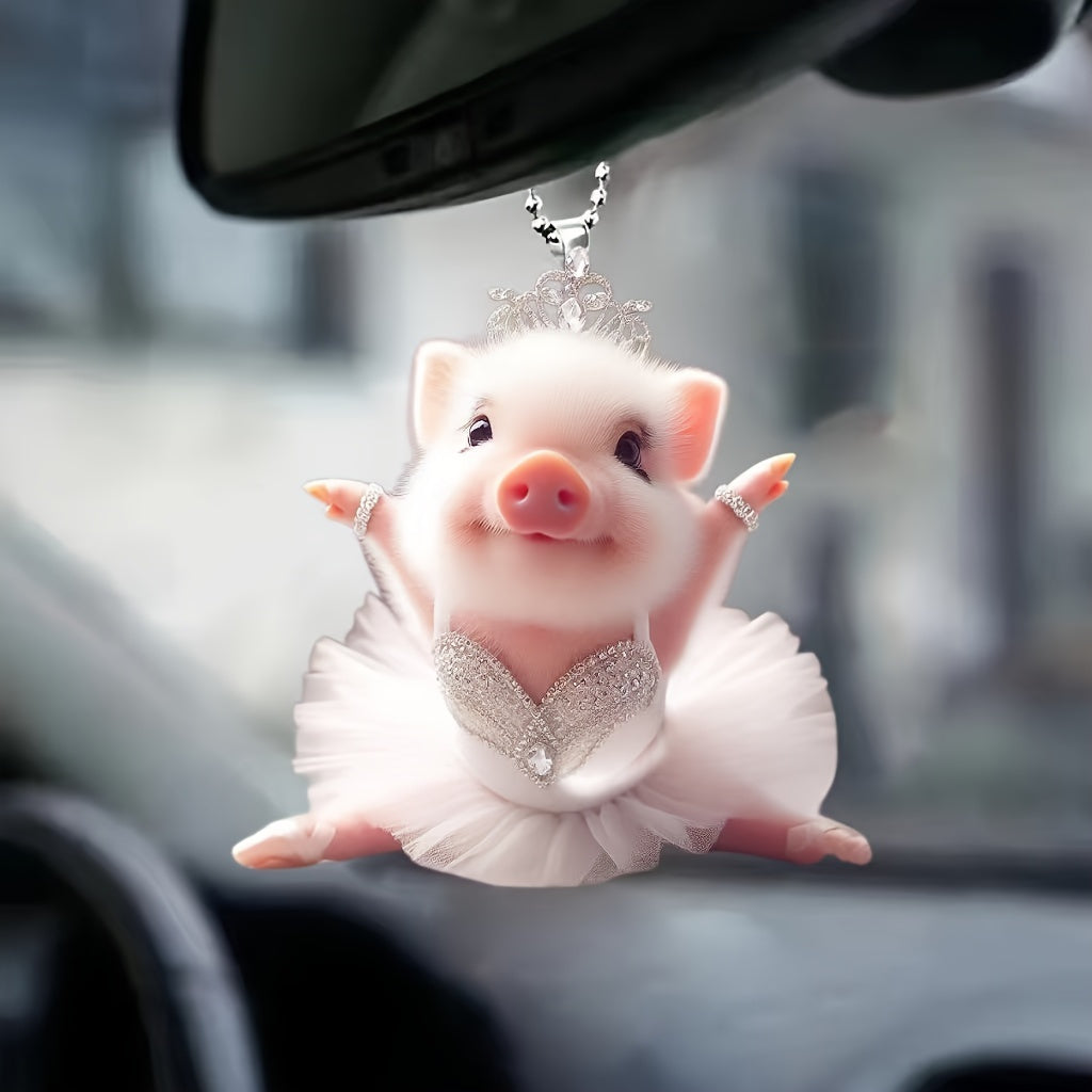 Cute Ballet Pig Acrylic Pendant – Car Mirror Charm, Bag Keychain Decoration | WildRush