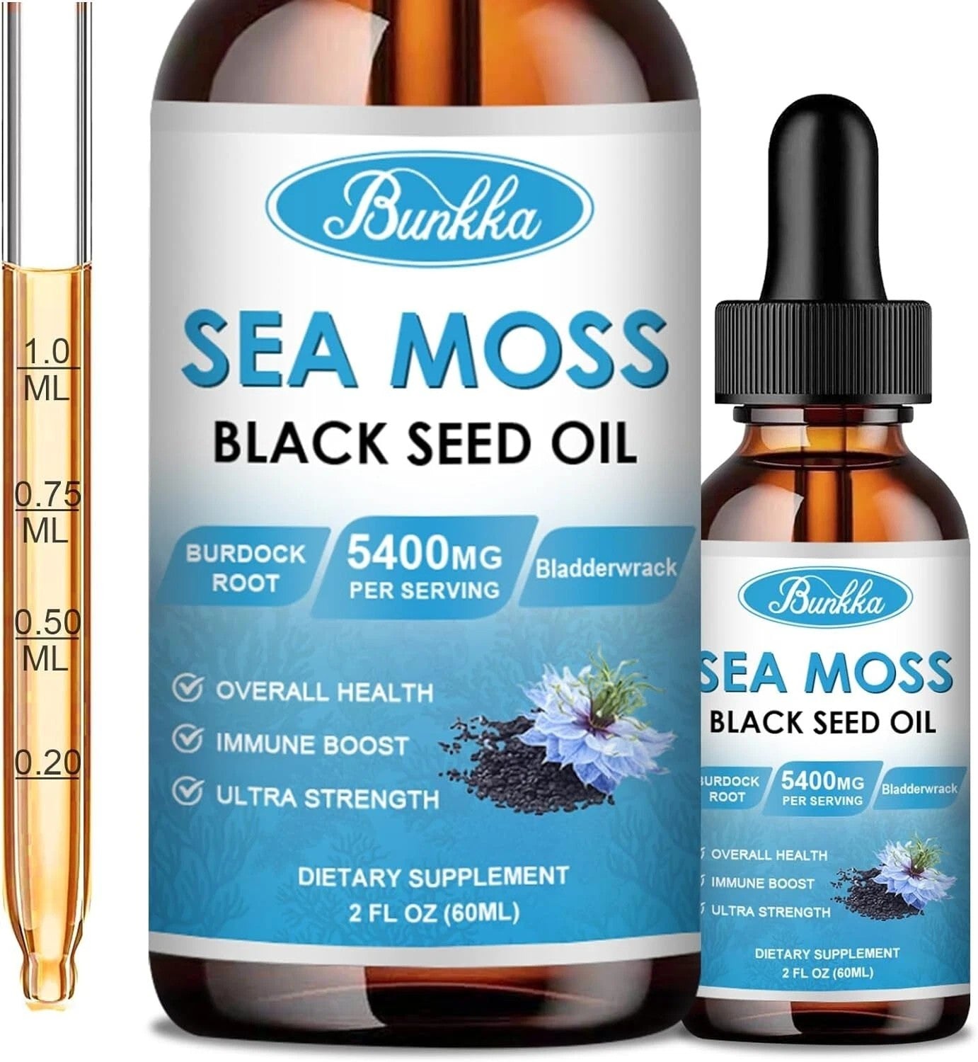 Sea Moss 3000mg + Black Seed Oil 1000mg Liquid Drops – Burdock Root & Bladderwrack | WildRush