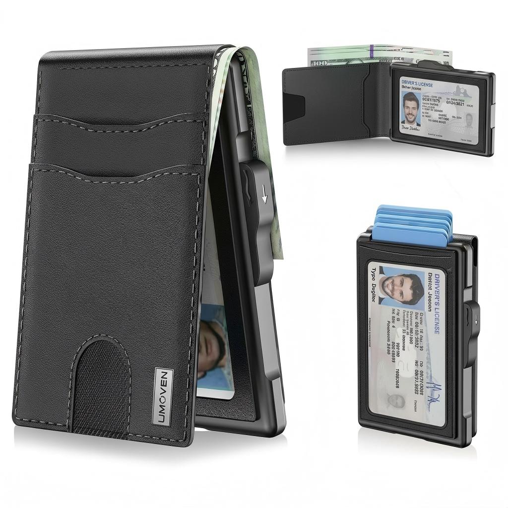 Minimalist Pop-Up Wallet for Men — RFID Blocking, AirTag Slot & Aluminum Card Holder with ID Window