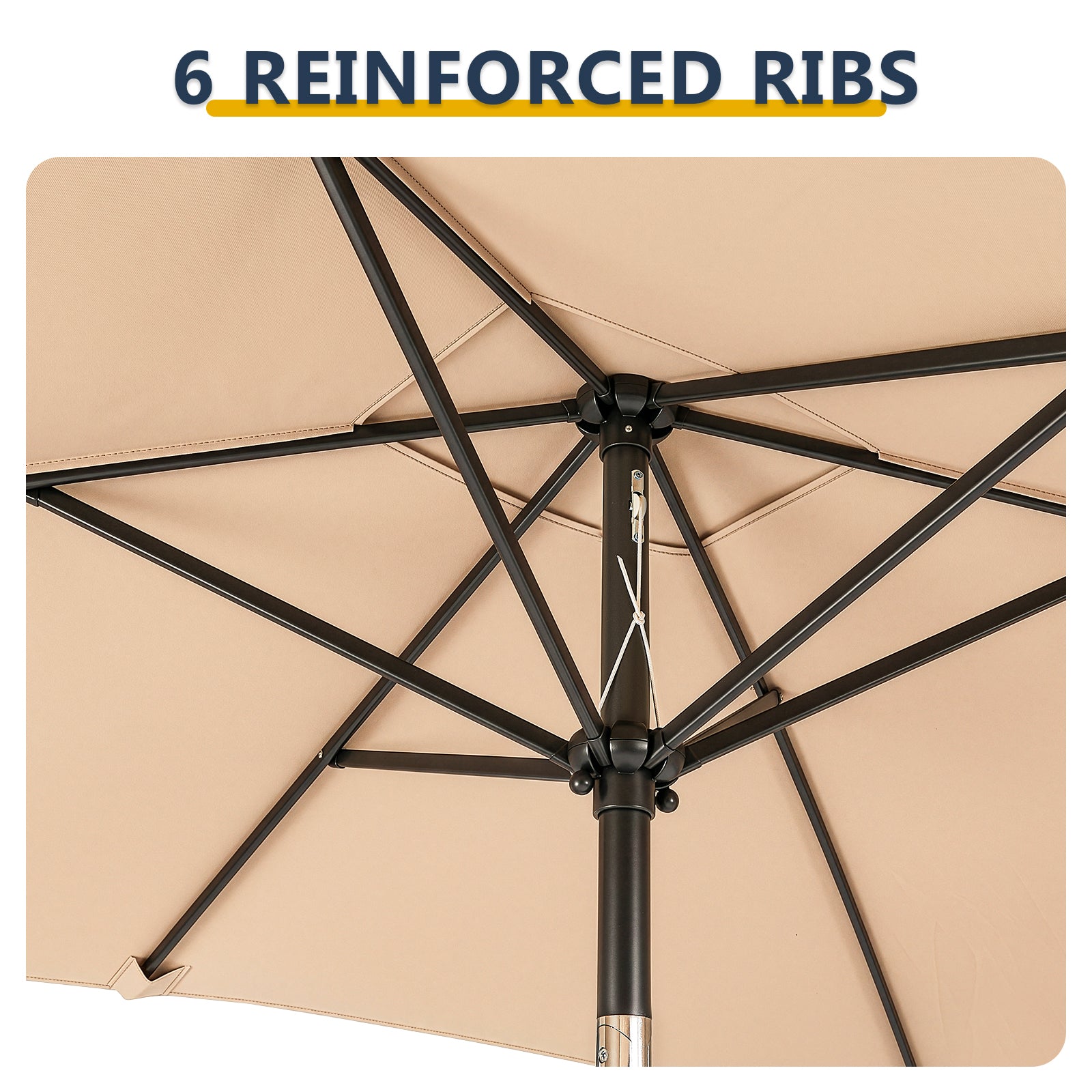 10 x 6.5 FT Square Patio Umbrella, Tilting Outdoor Market Umbrella with 6 Iron Ribs & Iron Pole, Polyester Fabric Yard Sun Shade Umbrella Khaki