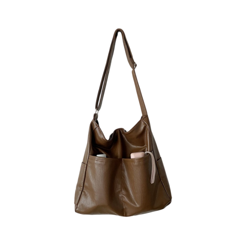 Women's Large Capacity Textured Bucket Bag | Soft Leather Shoulder Bag