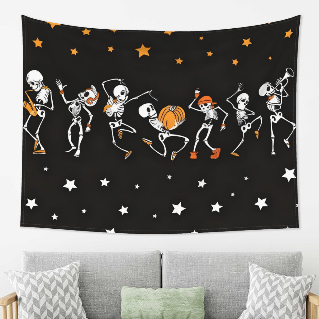 Halloween Skull Tapestry Wall Hanging - Black & White Trippy Decor, 51" x 59", Free US Shipping