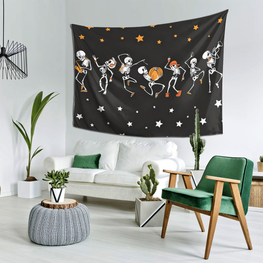Halloween Skull Tapestry Wall Hanging - Black & White Trippy Decor, 51" x 59", Free US Shipping