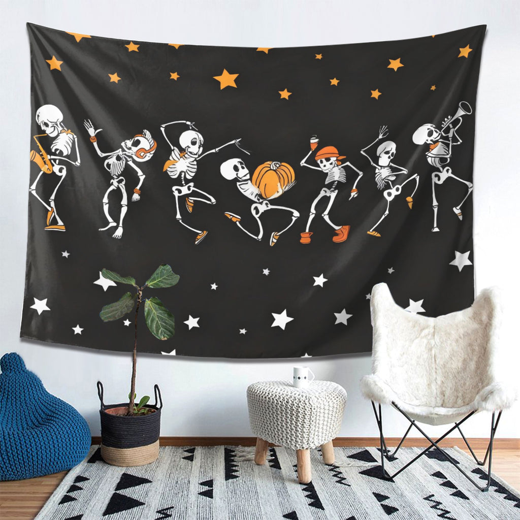 Halloween Skull Tapestry Wall Hanging - Black & White Trippy Decor, 51" x 59", Free US Shipping