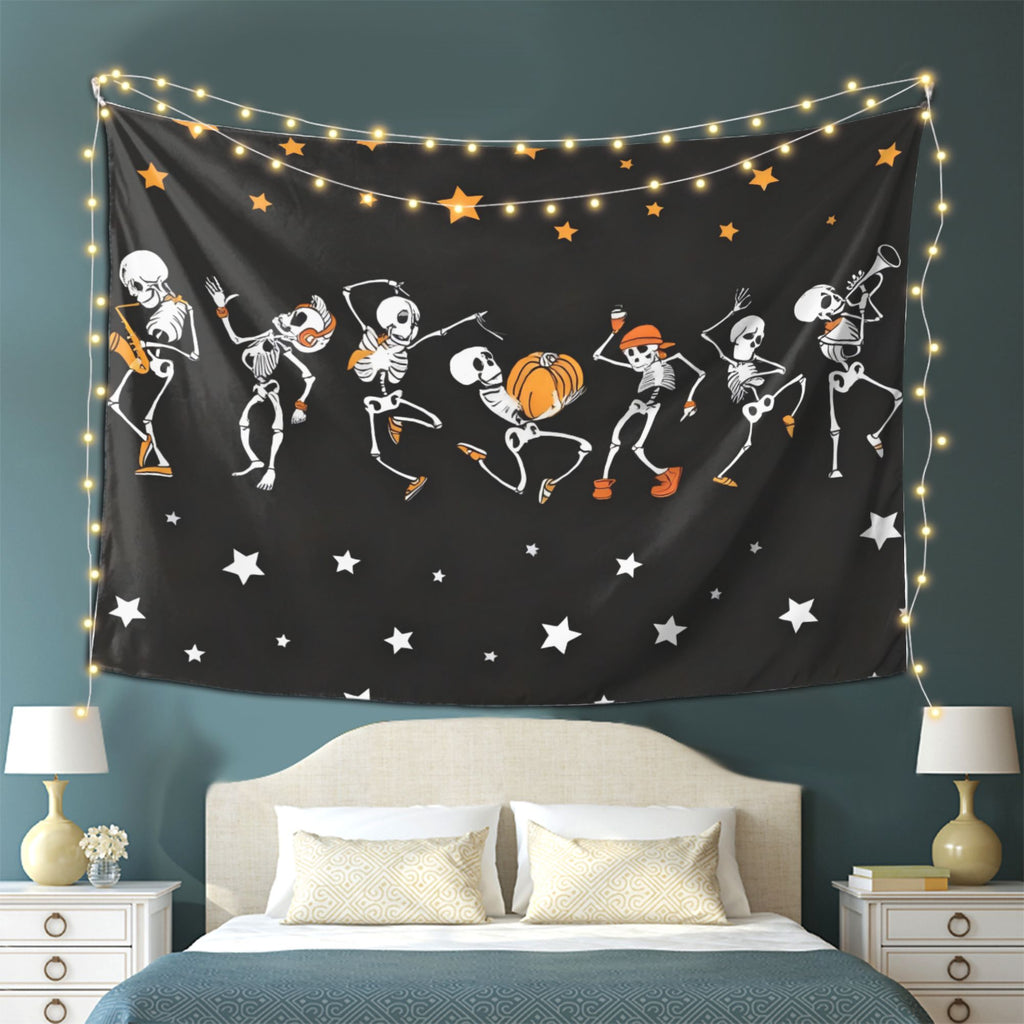 Halloween Skull Tapestry Wall Hanging - Black & White Trippy Decor, 51" x 59", Free US Shipping