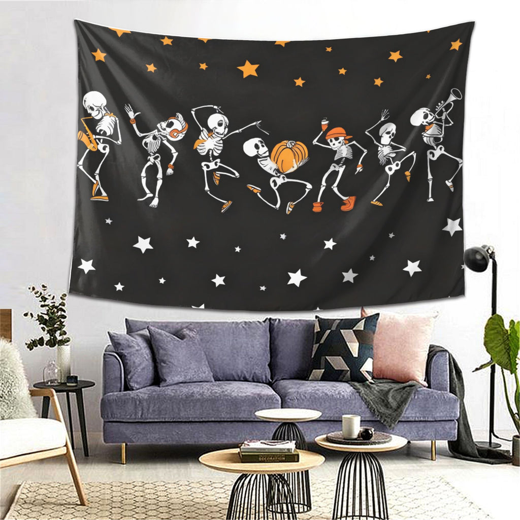 Halloween Skull Tapestry Wall Hanging - Black & White Trippy Decor, 51" x 59", Free US Shipping