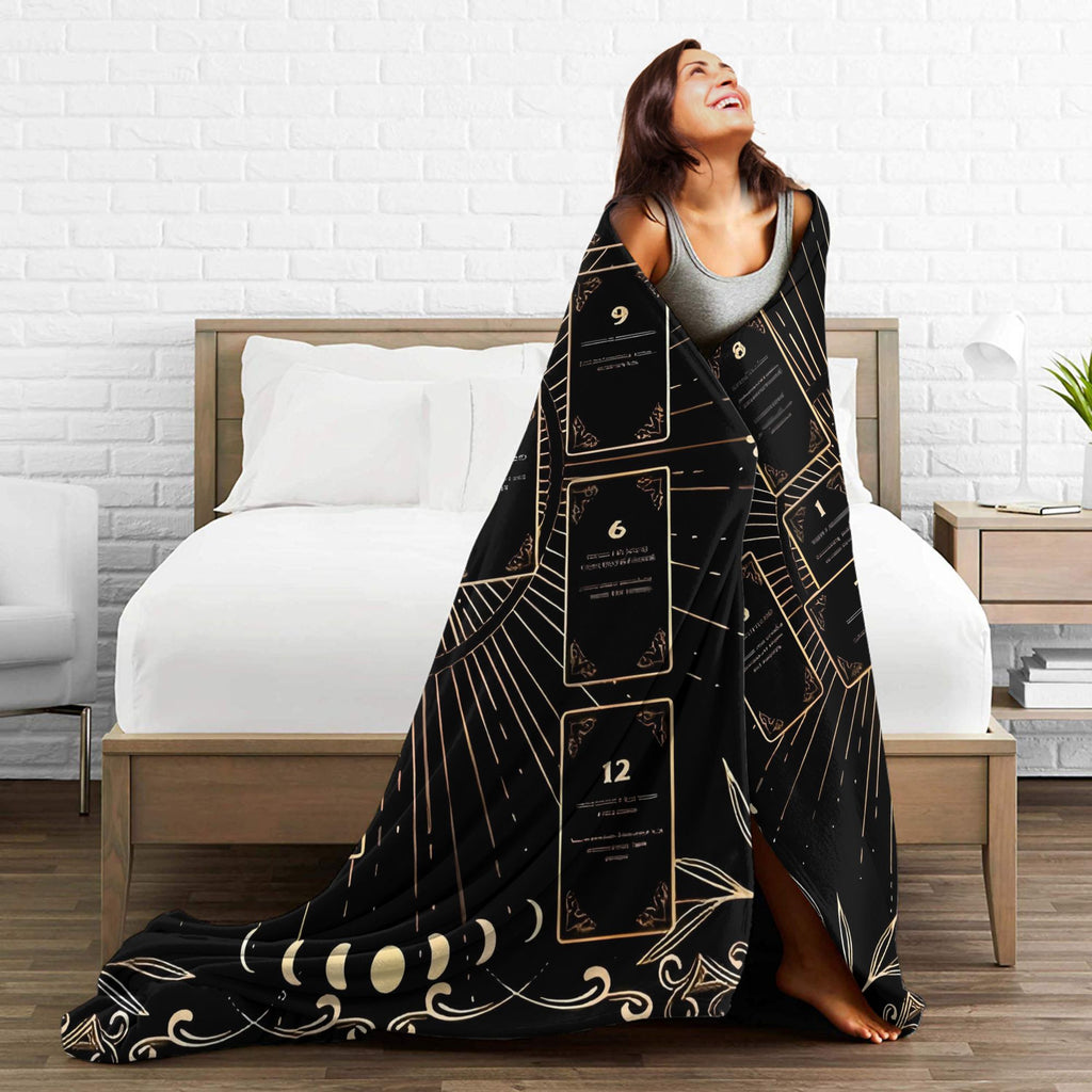 Tarot Card Flannel Fleece Throw Blanket - Soft Cozy Bed & Couch Cover, 4 Sizes, US Free Shipping
