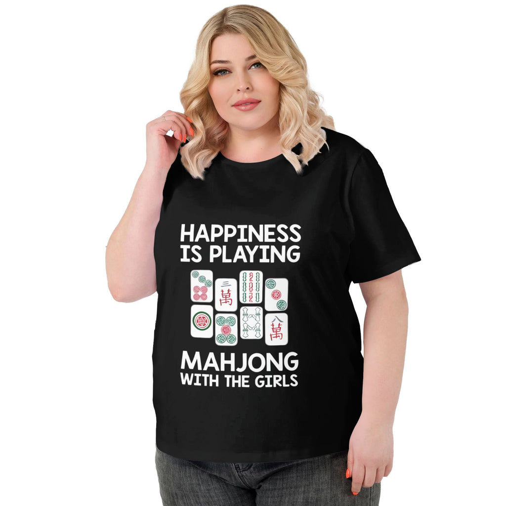Women's Funny Mahjong Graphic T-Shirt – Plus Size Casual Cotton Tee