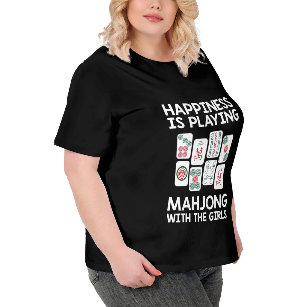 Women's Funny Mahjong Graphic T-Shirt – Plus Size Casual Cotton Tee