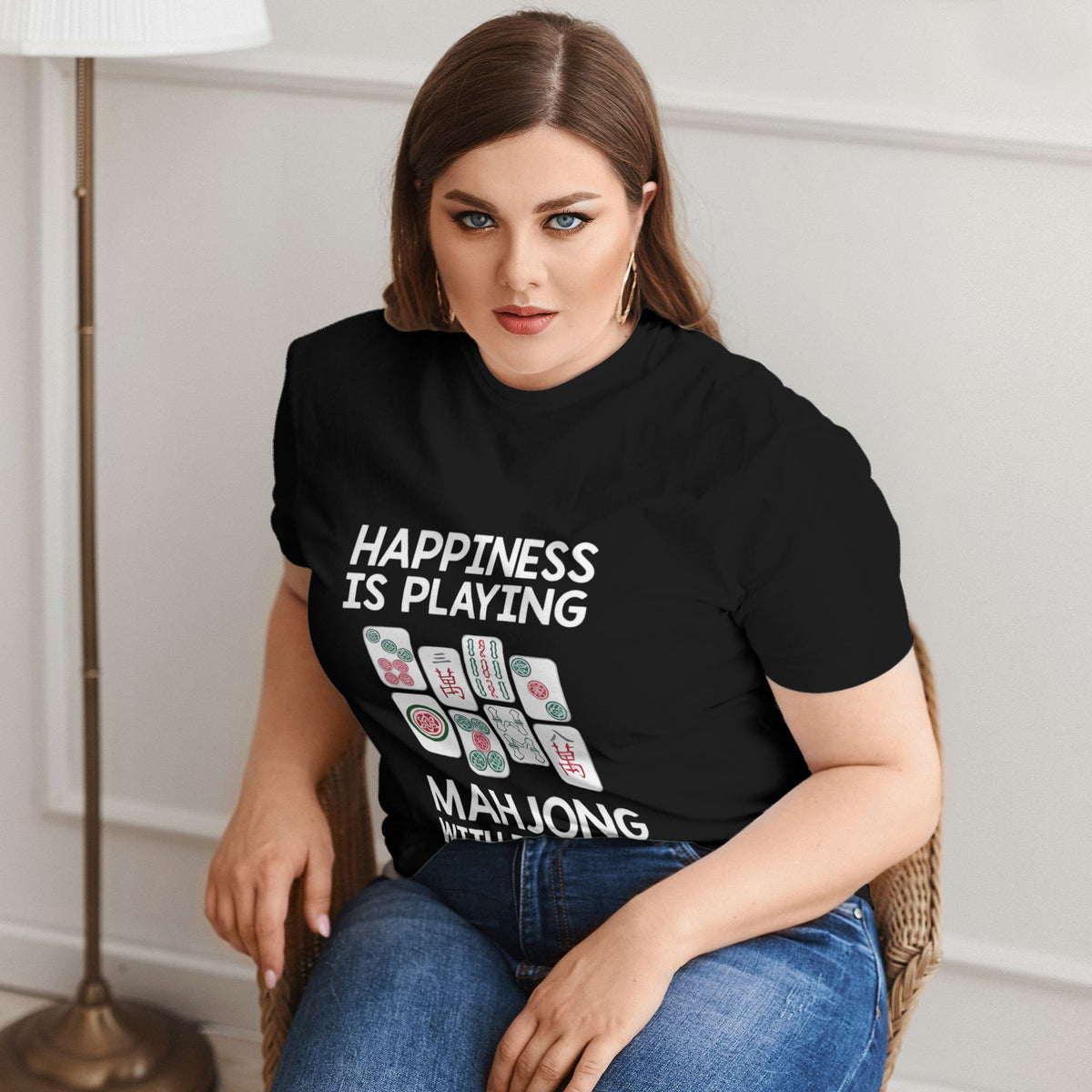 Women's Funny Mahjong Graphic T-Shirt – Plus Size Casual Cotton Tee