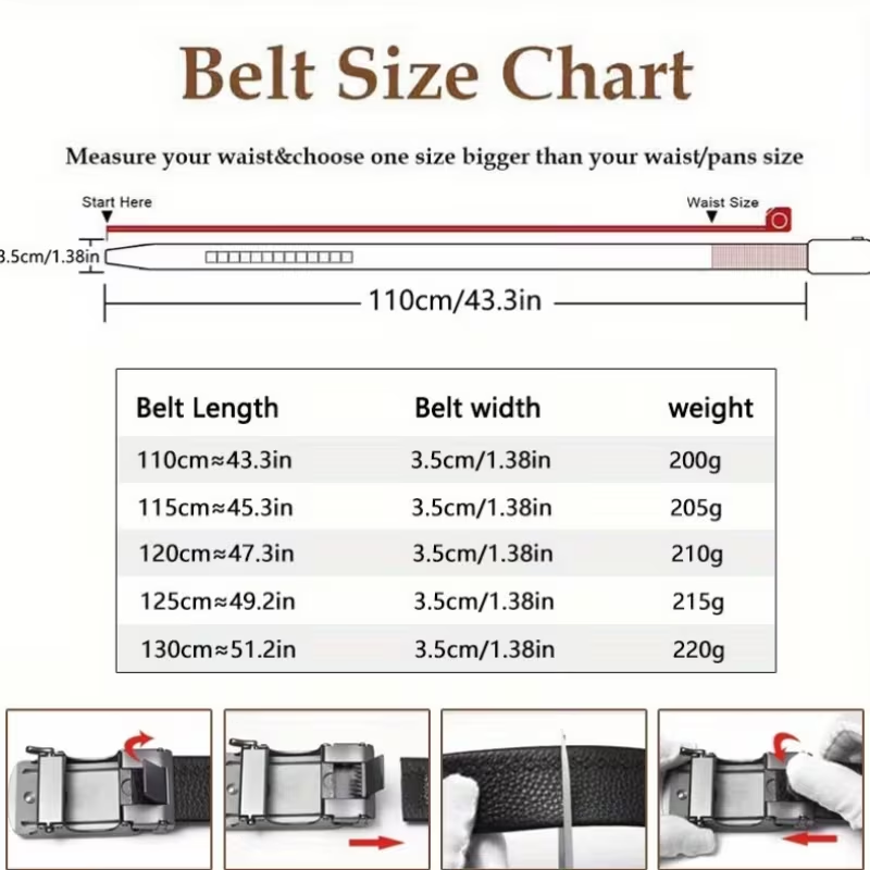 Men's Automatic Ratchet Leather Belt – Brown, 115cm, Fits 32–38" | WildRush