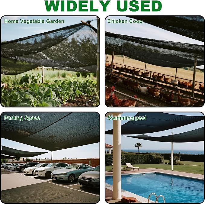 Black Shade Cloth 70% Sun Shade Net with Reinforced Grommets - US In-Stock