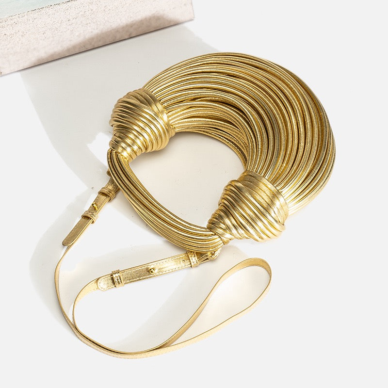 Women's Gold Woven Ring Handle Handbag - US Stock & Free Shipping