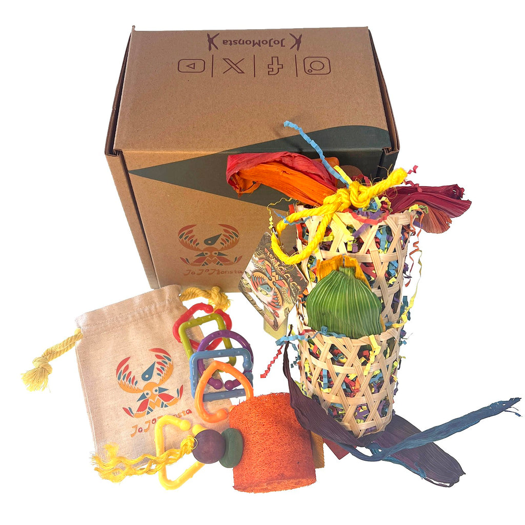 Double Bamboo Basket Foraging Toy – Handmade Parrot Bird Toy with Hemp Rope & Crinkle Paper | WildRush