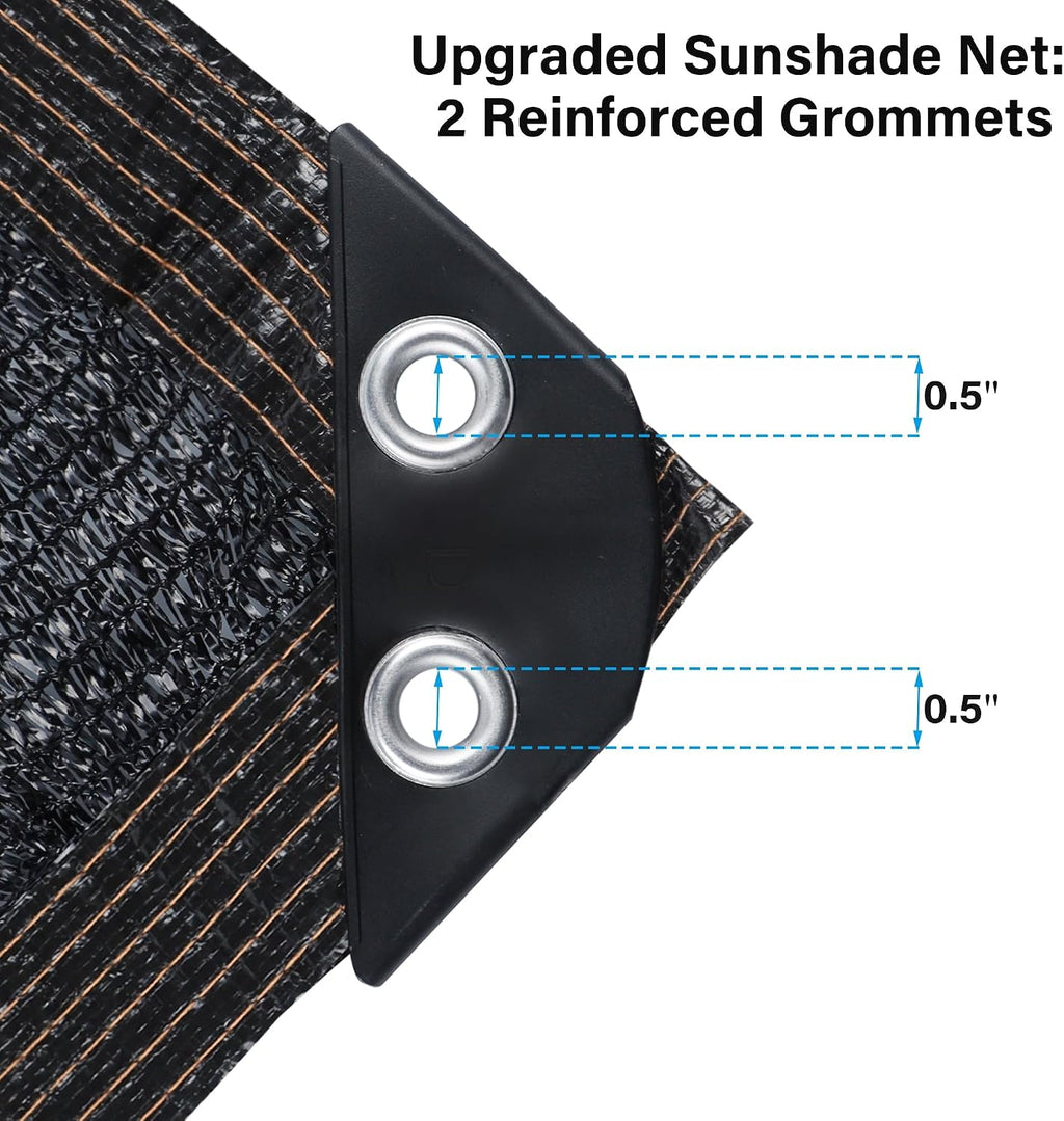 Black Shade Cloth 70% Sun Shade Net with Reinforced Grommets - US In-Stock