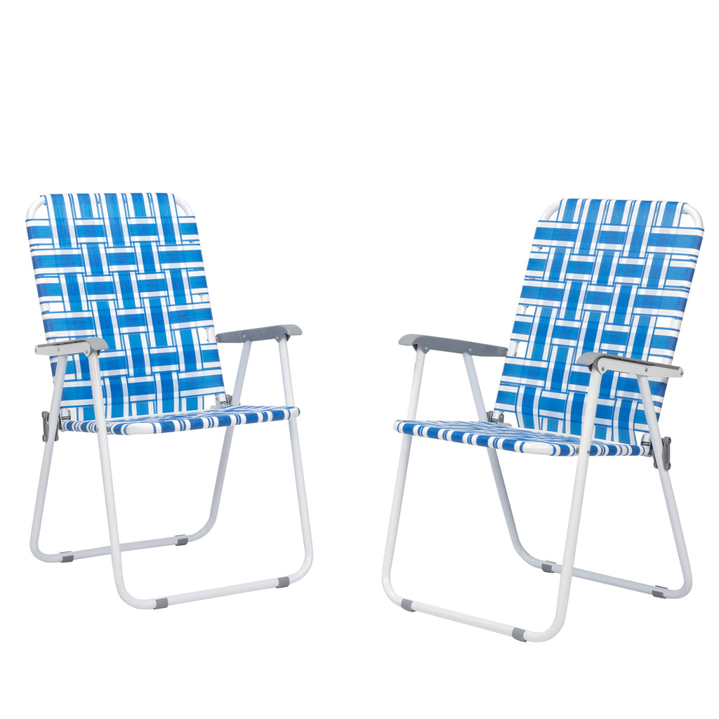US STOCK FREE SHIPPING 2pcs Steel Tube PP Webbing Bearing 120kg Folding Beach Chair Blue& White Strip