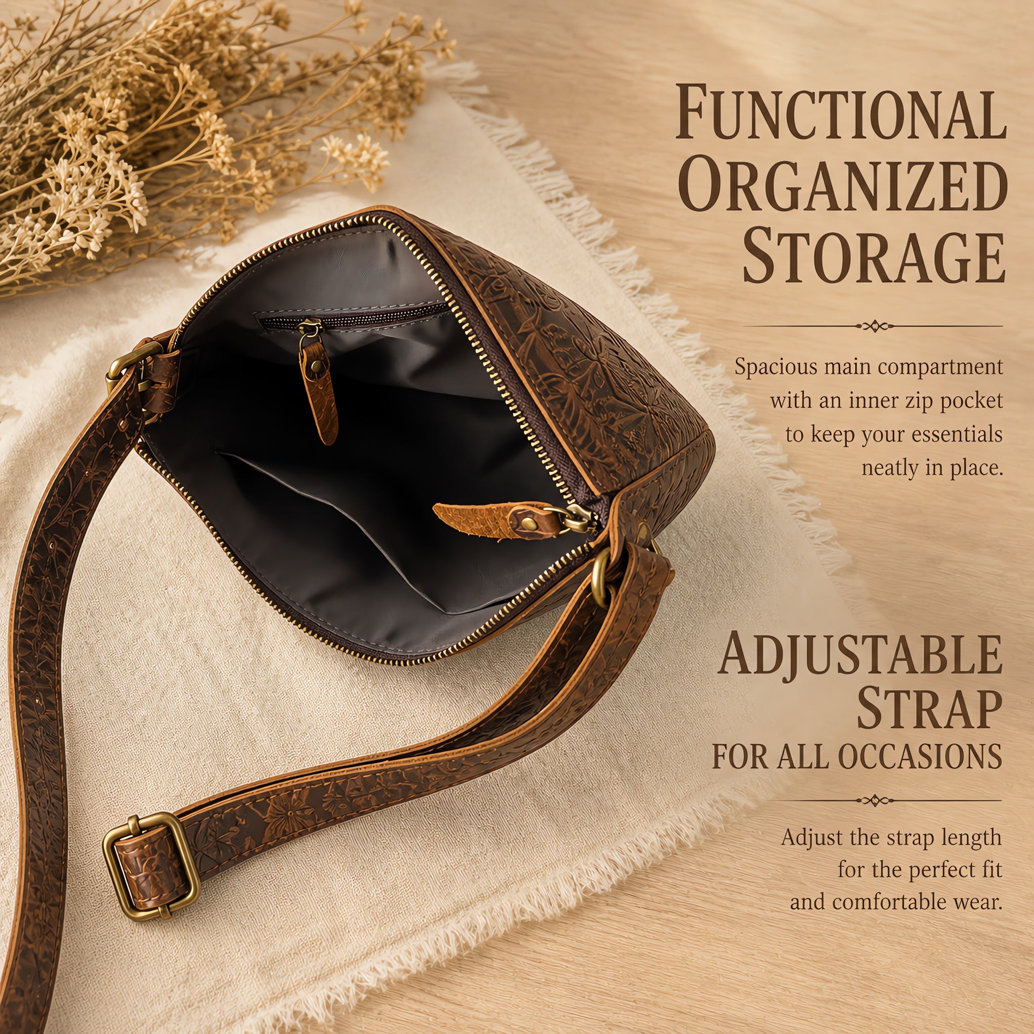 Premium Cowhide Embossed Crossbody Bag