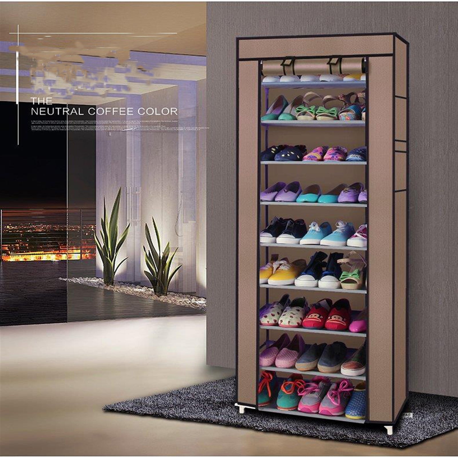 US STOCK FREE SHIPPING Fashionable Room-saving 9 Lattices Non-woven Fabric Shoe Rack Coffee
