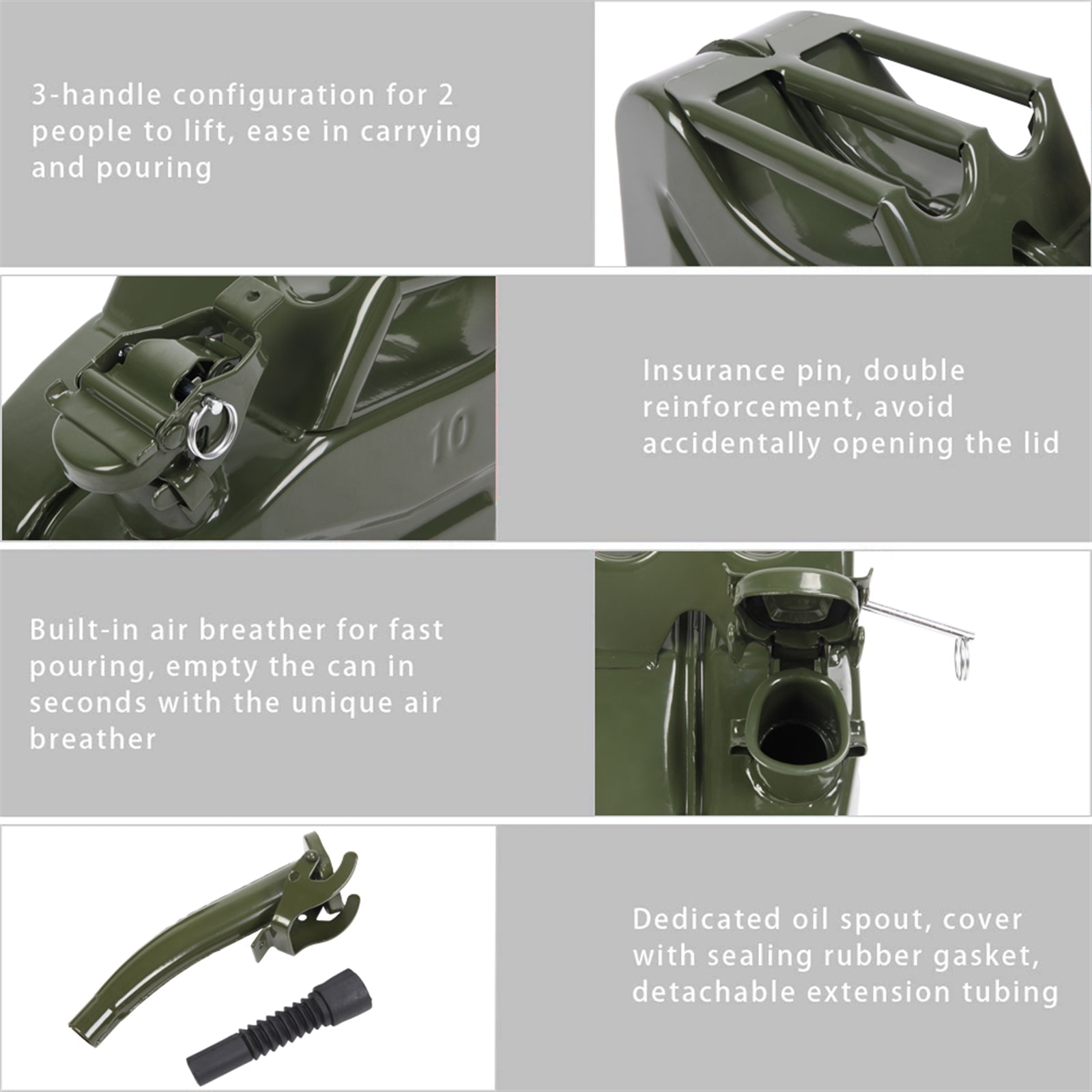 US STOCK FREE SHIPPING 10L 0.8mm American Oil Barrel Army Green With Inverted Oil Pipe