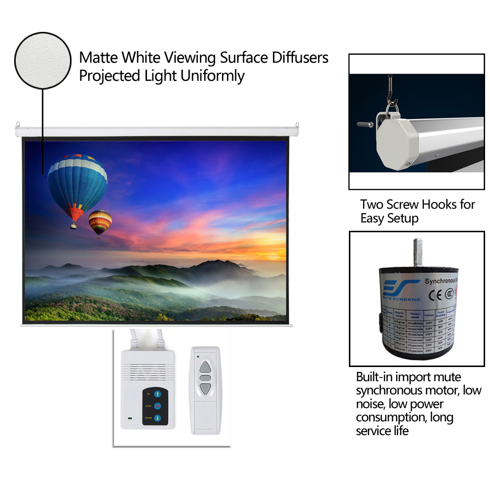 US FREE SHIPPING 100" 4:3 80" x 60" Viewing Area Motorized Projector Screen with Remote Control Matte White