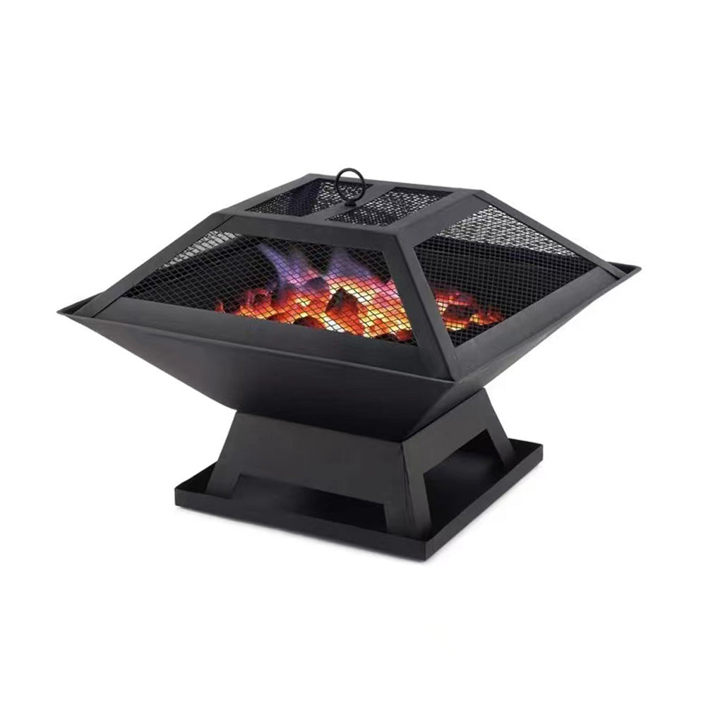Square Outdoor Fire Pit & BBQ Grill – Portable Wood Burning Fireplace with Mesh Lid & Poker | Free US Shipping