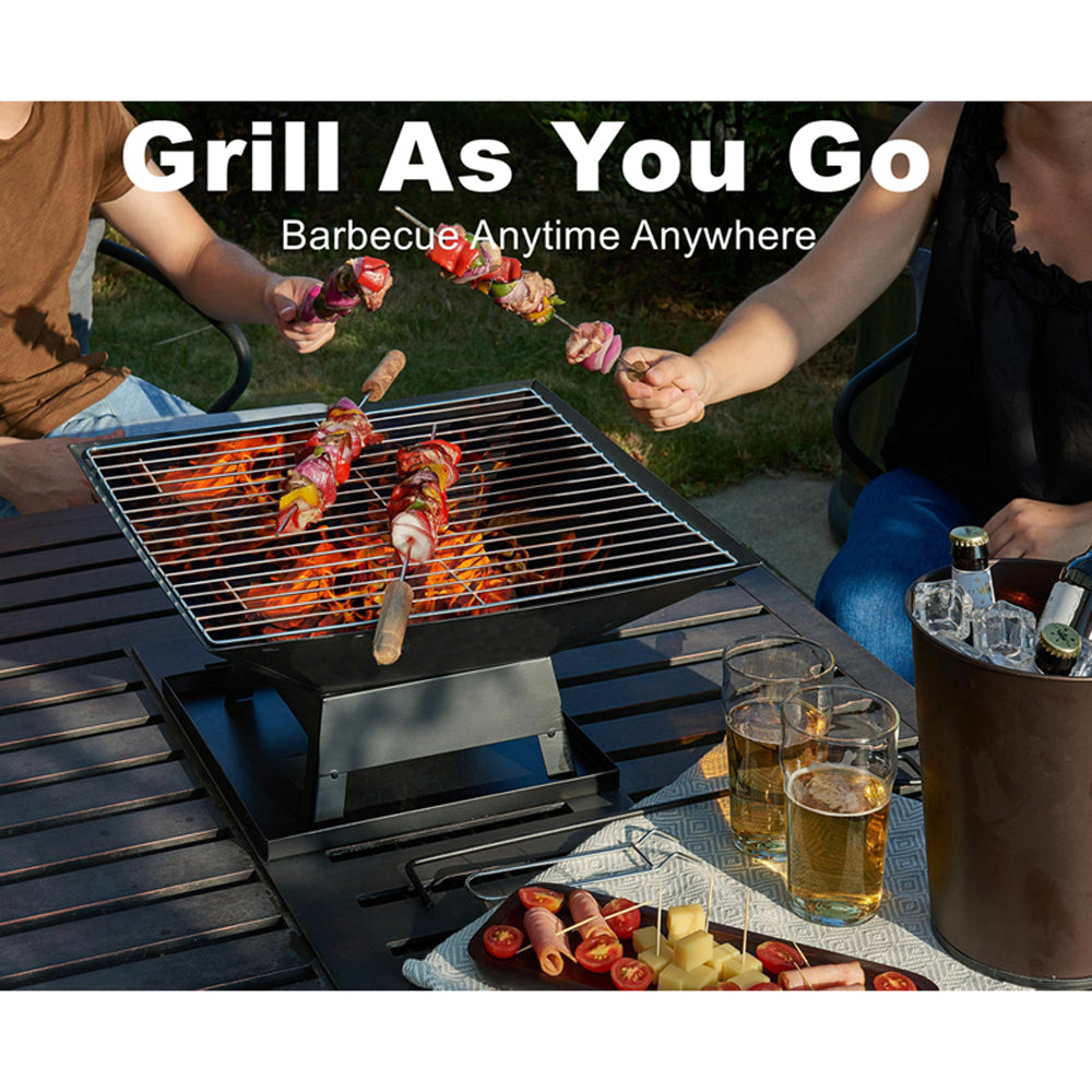 Square Outdoor Fire Pit & BBQ Grill – Portable Wood Burning Fireplace with Mesh Lid & Poker | Free US Shipping