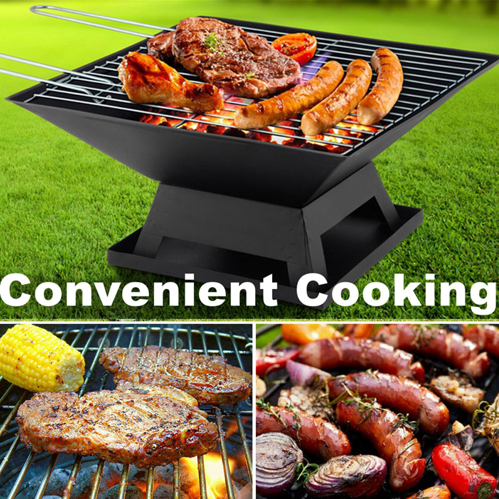 Square Outdoor Fire Pit & BBQ Grill – Portable Wood Burning Fireplace with Mesh Lid & Poker | Free US Shipping