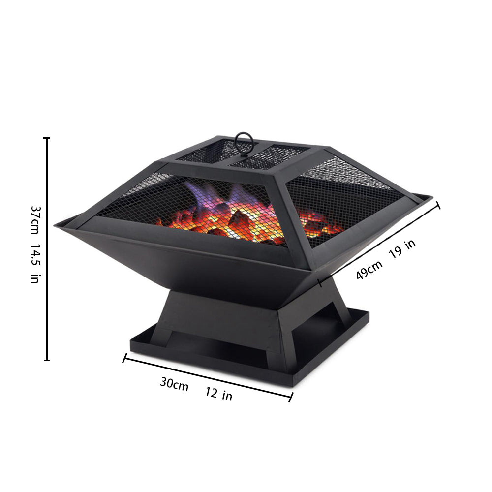 Square Outdoor Fire Pit & BBQ Grill – Portable Wood Burning Fireplace with Mesh Lid & Poker | Free US Shipping