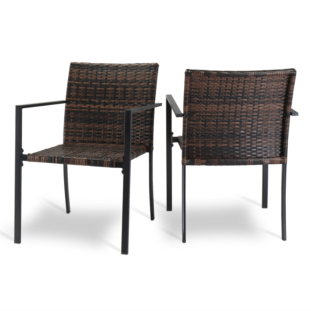 Set of 2 Stackable Outdoor Wicker Patio Dining Chairs – All-Weather PE Wicker, Steel Frame, 330 lb Capacity | Free US Shipping