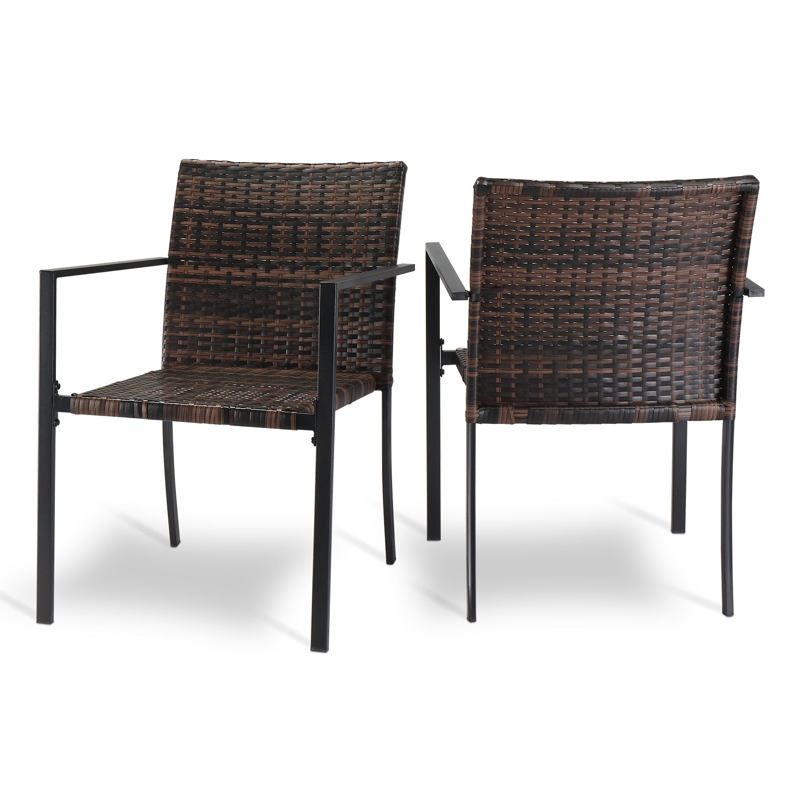 Set of 2 Stackable Outdoor Wicker Patio Dining Chairs – All-Weather PE Wicker, Steel Frame, 330 lb Capacity | Free US Shipping