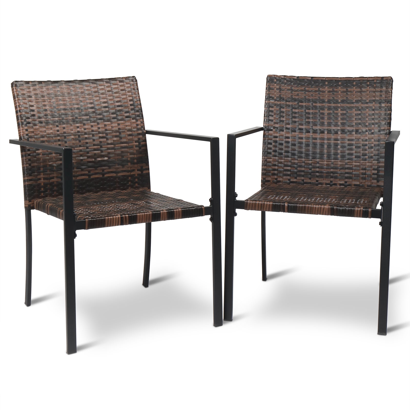 Set of 2 Stackable Outdoor Wicker Patio Dining Chairs – All-Weather PE Wicker, Steel Frame, 330 lb Capacity | Free US Shipping