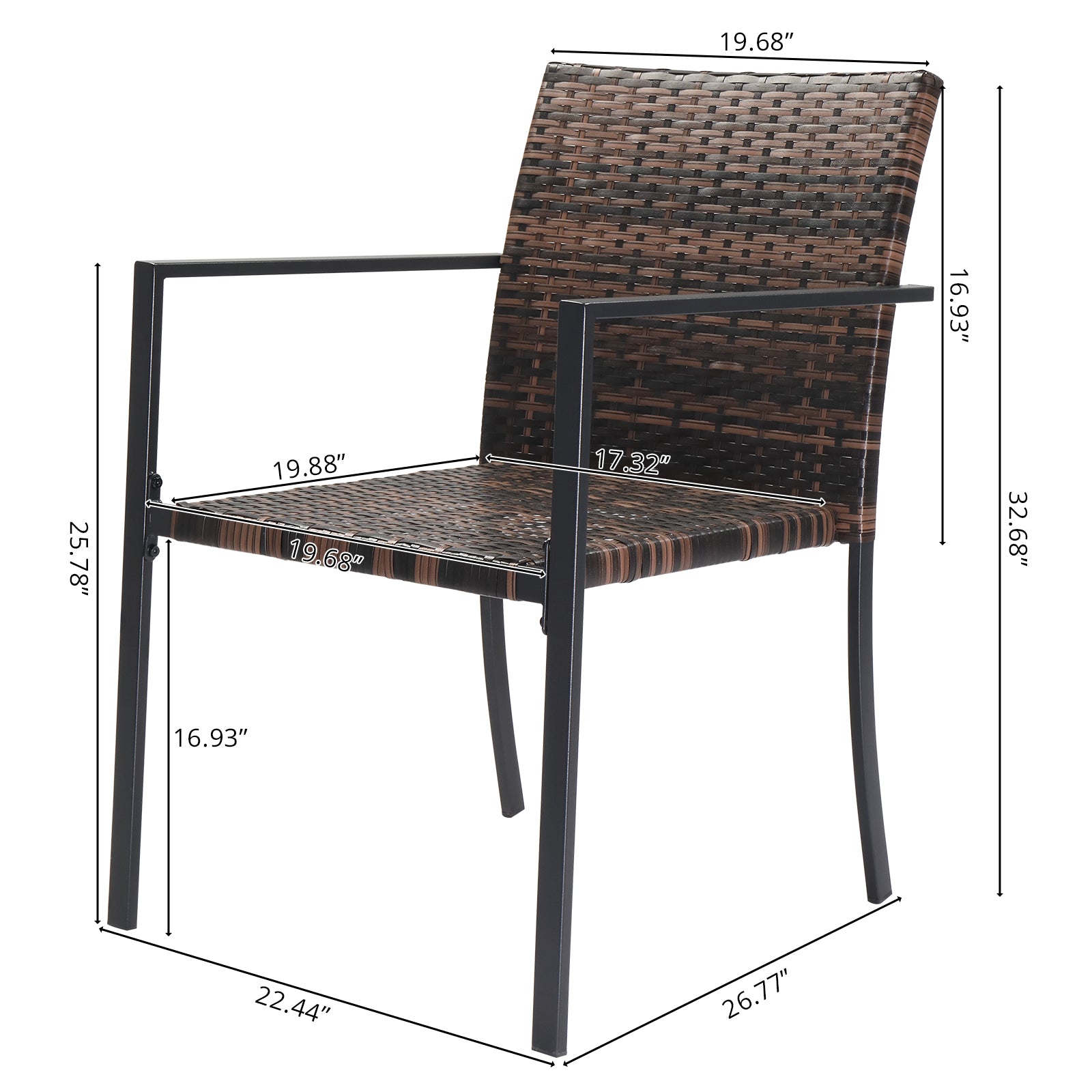 Set of 2 Stackable Outdoor Wicker Patio Dining Chairs – All-Weather PE Wicker, Steel Frame, 330 lb Capacity | Free US Shipping