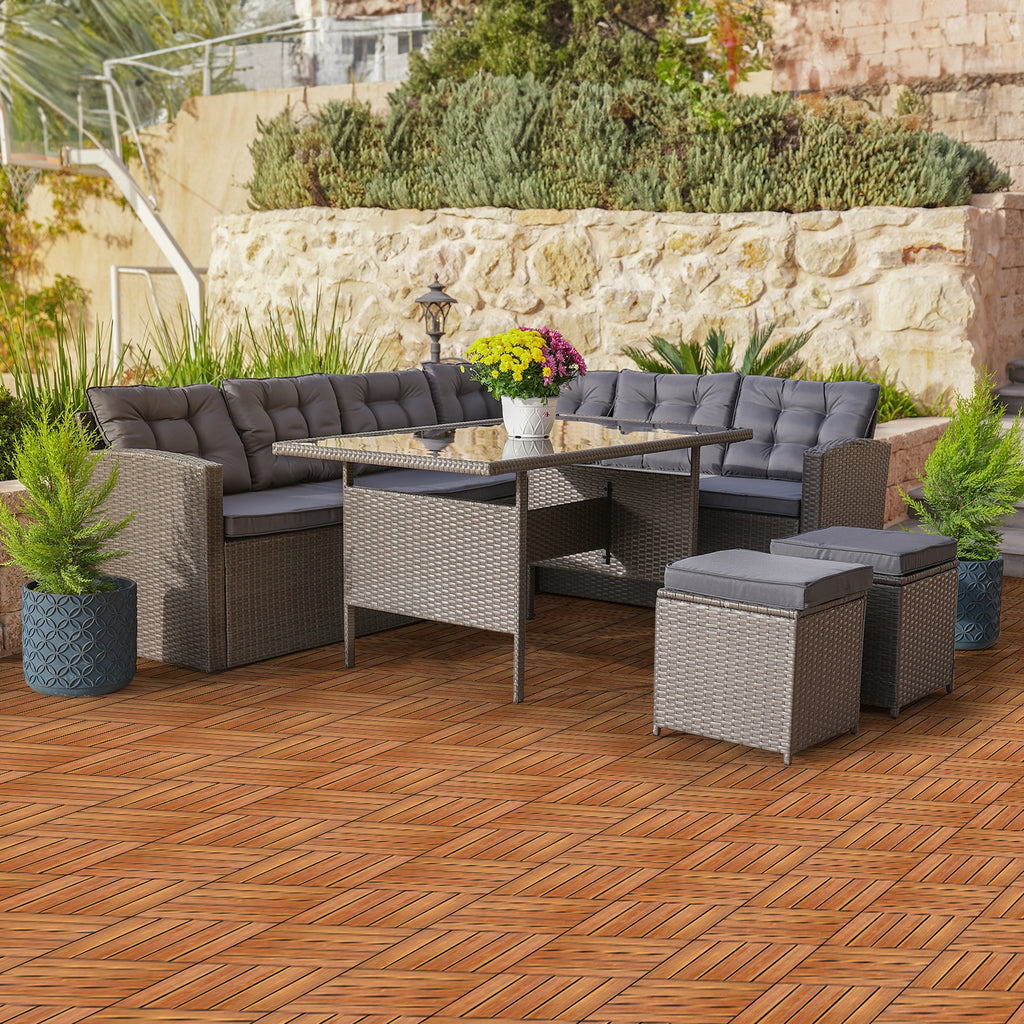 27-Piece Wood Interlocking Deck Tiles – 11.8" x 11.8" Stripe Pattern Natural Pine, Waterproof, Indoor & Outdoor Patio Flooring | Free US Shipping