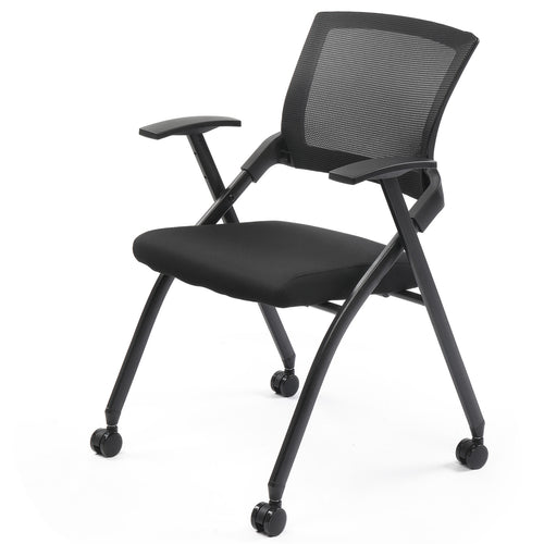 2 Pack Stackable Conference Room Chairs with Wheels, Folding Office Chair with Rebound Back, Padded Seat for Training Room, Guest, Reception, Event, Capacity 350lbs, Black